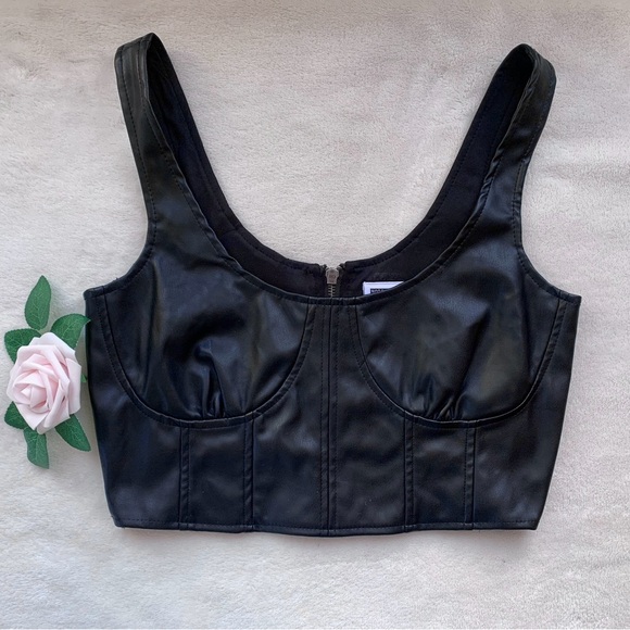Noisy May Faux Leather Bustier Crop Top - Picture 1 of 10